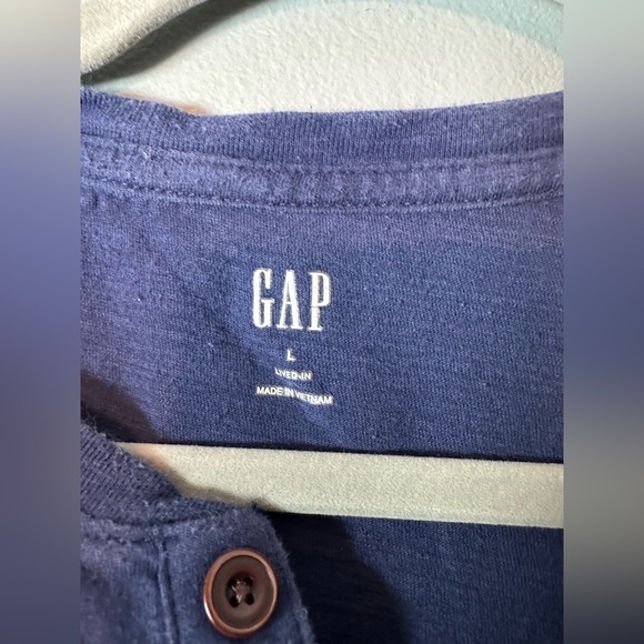 GAP Lived-In Henley T-Shirt Navy Blue Size L - Picture 3 of 3
